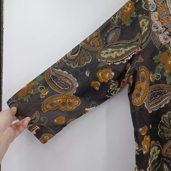 Soula Floral Paisley Embroidered Beaded Embellished Tunic Top Women's Artsy - Picture 5 of 10